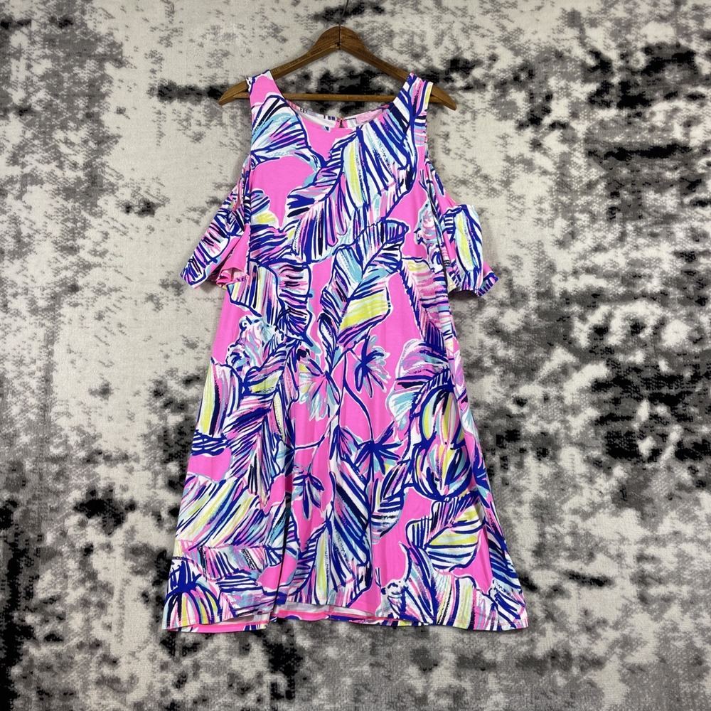 Lilly Pulitzer Somerset Open Cold‎ Dress Womens Size Medium Tiki Pink Rayon